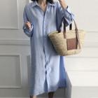 Slit-side Pintuck-detail Long Shirtdress