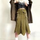 High-waist Furry-trim Paneled Midi Skirt