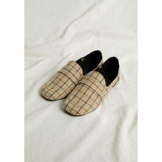 Square-toe Foldable Plaid Loafers
