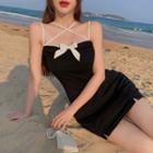 Spaghetti-strap Ribbon Mini Sheath Dress