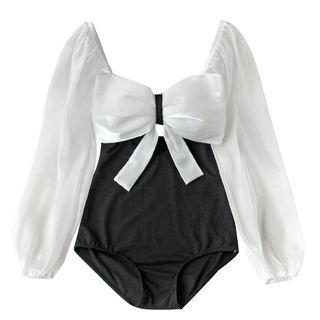 Long-sleeve Tow-tone Swimsuit