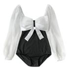 Long-sleeve Tow-tone Swimsuit