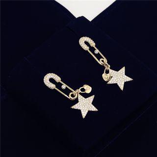 Rhinestone Star & Safety Pin Dangle Earring