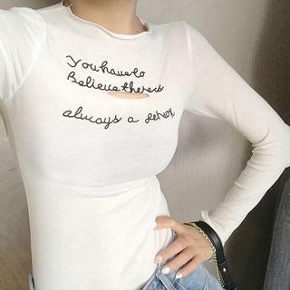 Long-sleeve Lettering Cut-out T-shirt