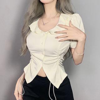 Short-sleeve Drawstring Irregular Top