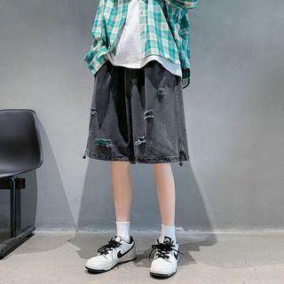 Distressed Straight Denim Shorts