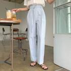 High-waist Pintuck-front Pants With Belt