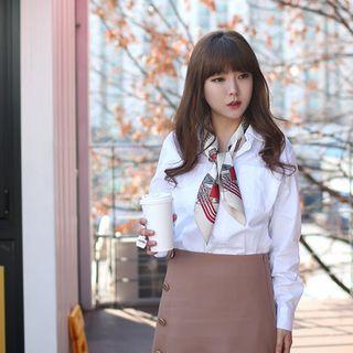 Collared Open-placket Pocket-detail Top