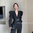 V-neck Puff-sleeve Jumpsuit With Belt