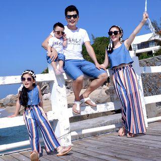 Family Matching Set: Sleeveless Crop Top + Striped Wide-leg Pants