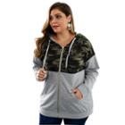 Plus Size Camouflage Hooded Zip Jacket