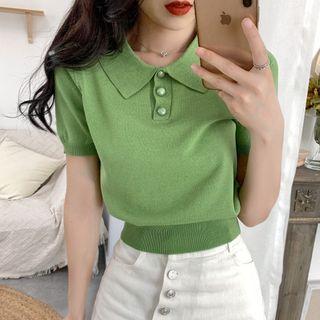 Short Sleeve Knit Polo Top