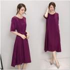 Elbow-sleeve A-line Midi Dress