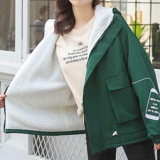 Hooded Fleece-lined Zip-up Cargo Jacket