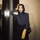 Turtleneck Color Panel Long-sleeve Top