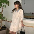Puff-sleeve Collared Mock Two Piece Pleated Dress As Shown In Figure - One Size