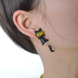 Cat Drop Earring 1 Pair - Black - One Size