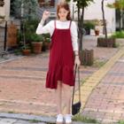 Spaghetti-strap Asymmetric-hem Buttoned Midi Dress