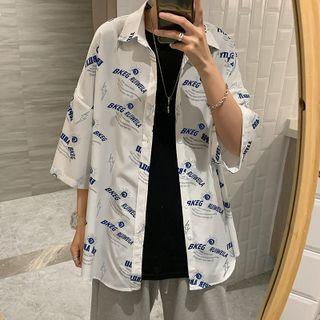 Elbow-sleeve Letter Pattern Print Shirt