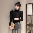 Turtleneck Puff-sleeve Lace Top