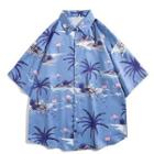 Elbow-sleeve Bird Print Hawaiian Shirt