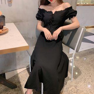 Off-shoulder Lace-up A-line Midi Dress