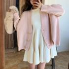 Plain Cardigan / Long-sleeve Knit Mini A-line Dress