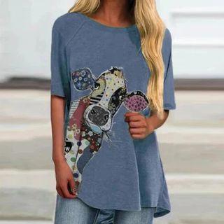 Crew-neck Short-sleeve Cow Print Oversized T-shirt