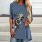 Crew-neck Short-sleeve Cow Print Oversized T-shirt
