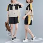 Set: Short-sleeve Color Block Shirt + Shorts