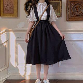 Short-sleeve Ruffled Shirt / Midi Jumper Skirt