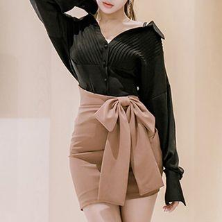 Set: Long-sleeve Loose-fit Shirt + Pencil Skirt