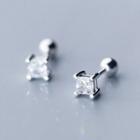 925 Sterling Silver Square Rhinestone Earring 1 Pair - One Size