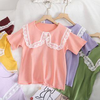 Short-sleeve Lace Trim Sailor Collar Knit Top