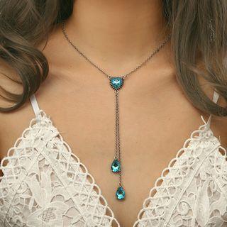 Gemstone Metal Necklace Silver - One Size