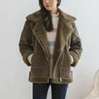 Convertible-collar Faux-shearling Biker Jacket
