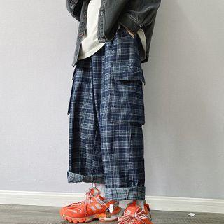 Plaid Wide-leg Cargo Pants