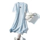 Short-sleeve Round-neck Striped Knit Dress