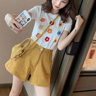 Short-sleeve Floral Knit T-shirt