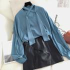 V-neck Lantern-sleeve Chiffon Blouse