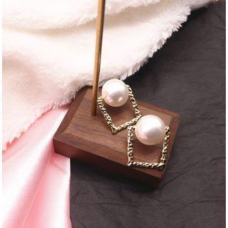 Faux Pearl Square Alloy Earring 1 Pr - Silver - One Size