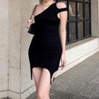 Asymmetric Ribbed Sheath Dress