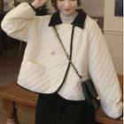 Collared Quilted Double-breasted Jacket Almond - One Size