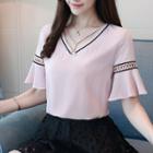 Perforated Trim Short Sleeve Blouse