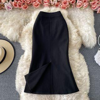 High-waist Asymmetric Slit Pencil Skirt