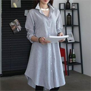 Striped Dip-back A-line Shirtdress