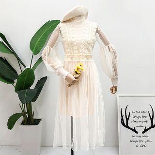 Lace-panel Mesh A-line Dress