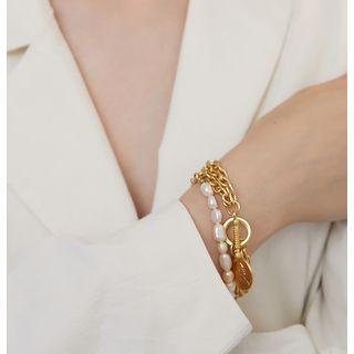 Faux Pearl Bracelet / Pendant Chain Bracelet