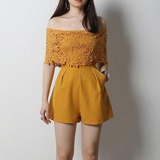 Lace Panel Off-shoulder Playsuit