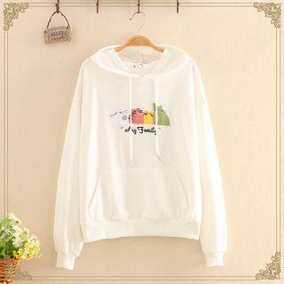 Pocket-detail Cat Print Oversize Hoodie